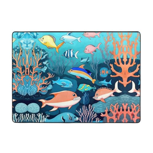 WZYCWB Flanell-Bodenmatte, Motiv: U-Boot-Delfine, 203 x 147 cm, superweich von WZYCWB