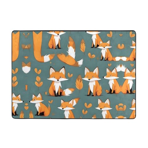 WZYCWB Flanell-Bodenmatte, gelber Fuchs, 203 x 147 cm, superweich von WZYCWB