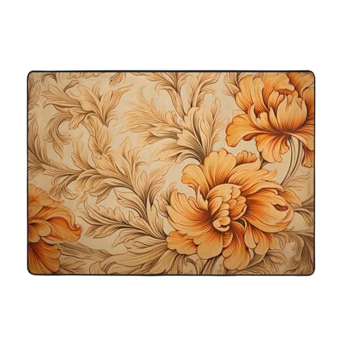 WZYCWB Flanell-Bodenmatte mit Blumen und Blättern, 203 x 147 cm, superweich von WZYCWB