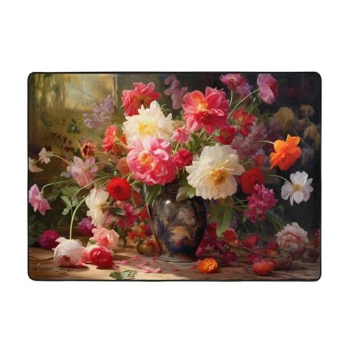 WZYCWB Flanell-Bodenmatte mit Blumenmotiv, 203 x 147 cm, superweich von WZYCWB