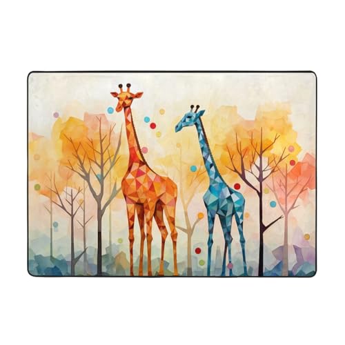WZYCWB Flanell-Bodenmatte mit Giraffen-Illustration, 203 x 147 cm, superweich von WZYCWB