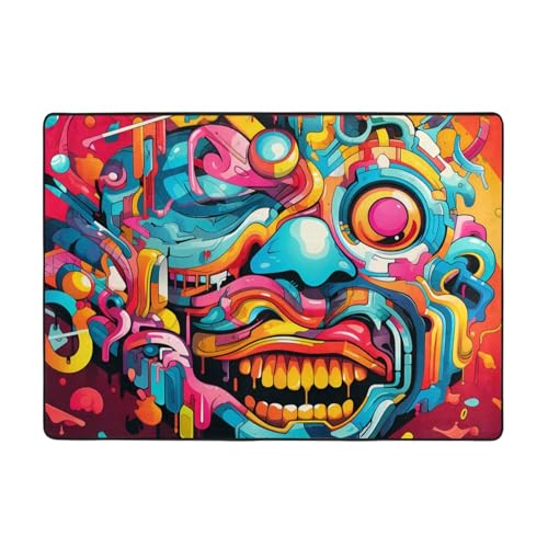 WZYCWB Flanell-Bodenmatte mit Graffiti-Gesicht, 203 x 147 cm, superweich von WZYCWB