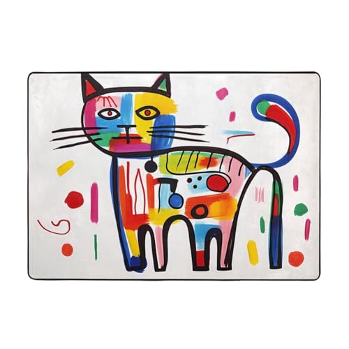 WZYCWB Flanell-Bodenmatte mit Graffiti-Katzenmuster, 203 x 147 cm, superweich von WZYCWB