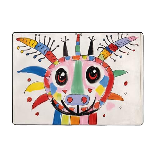 WZYCWB Flanell-Bodenmatte mit Graffiti-Tieren, 203 x 147 cm, superweich von WZYCWB