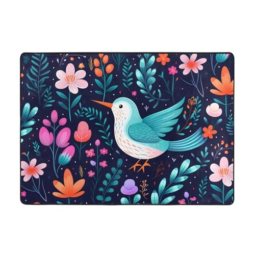 WZYCWB Flanell-Bodenmatte mit Kolibri-Motiv, 203 x 147 cm, superweich von WZYCWB
