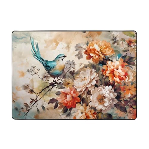 WZYCWB Flanell-Bodenmatte mit Kolibri-Muster, 203 x 147 cm, superweich von WZYCWB