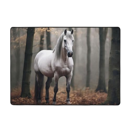 WZYCWB Flanell-Bodenmatte mit Pferdemuster, 203 x 147 cm, superweich, Grau und Weiß von WZYCWB