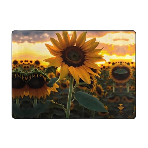 WZYCWB Flanell-Bodenmatte mit Sonnenblumenmuster, 203 x 147 cm, superweich von WZYCWB
