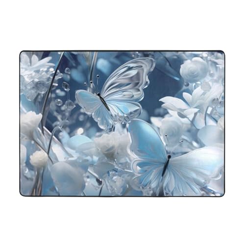 WZYCWB Flanell-Bodenmatte mit flatterndem Schmetterlingsmuster, 203 x 147 cm, superweich von WZYCWB