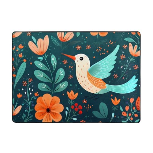 WZYCWB Flanell-Bodenmatte mit fliegendem Kolibri-Muster, 203 x 147 cm, superweich von WZYCWB