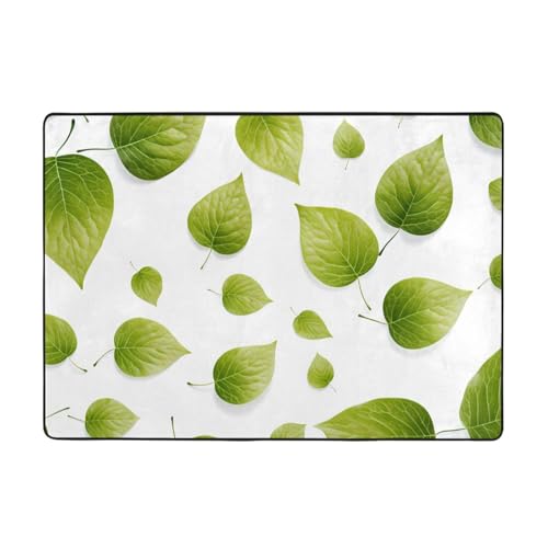 WZYCWB Flanell-Bodenmatte mit frischem Blattmuster, 203 x 147 cm, superweich von WZYCWB
