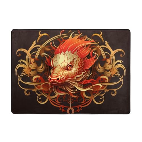 WZYCWB Flanell-Bodenmatte mit goldenem Drachen-Motiv, 203 x 147 cm, superweich von WZYCWB