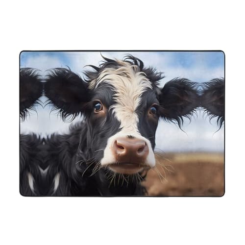WZYCWB Flanell-Bodenmatte mit niedlichem Kuhmuster, 203 x 147 cm, superweich von WZYCWB