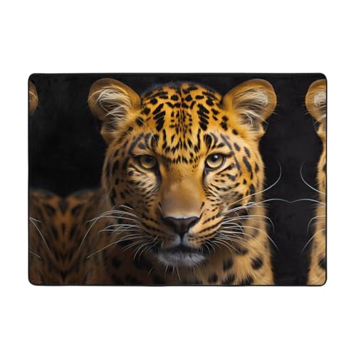 WZYCWB Flanell-Bodenmatte mit tiefäugigen Leopardenmuster, 203 x 147 cm, superweich von WZYCWB