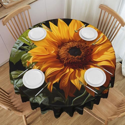 WZYCWB Gelbe Sonnenblume auf braunem Hintergrund, runde Spitzentischdecke, 152,4 cm Durchmesser, waschbare Tischdecke, geeignet für Restaurants, Partys, Picknicks, Versammlungen von WZYCWB