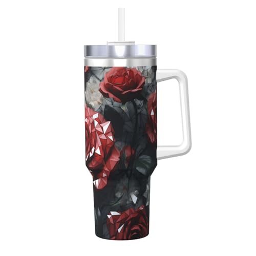 WZYCWB Glas-Eisbecher mit Rosenmuster – 1,2 l doppellagiger Edelstahl-Vakuumbecher, auslaufsicher und tragbar von WZYCWB