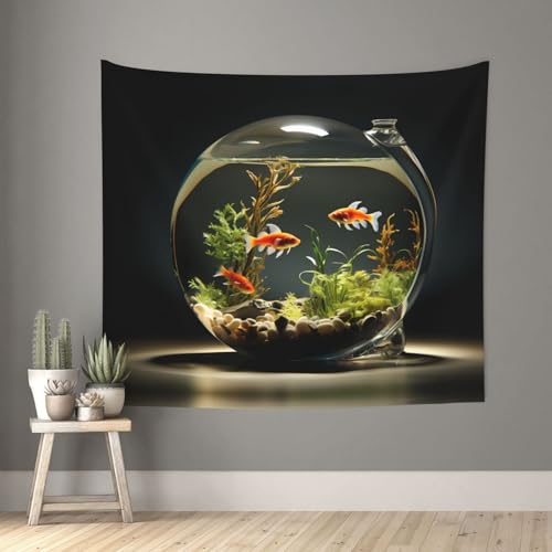 WZYCWB Glas-Wandteppich mit Fischglas-Motiv, 152,4 x 129,5 cm, für Wohnzimmer und Schlafzimmer, Hintergrund-Wanddekoration von WZYCWB