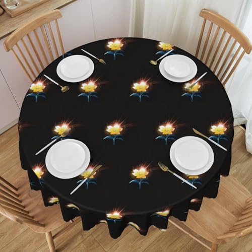 WZYCWB Glorious gelbe Blume in Blüte, runde Spitzentischdecke, 152,4 cm Durchmesser, waschbare Tischdecke, geeignet für Restaurants, Partys, Picknicks, Versammlungen von WZYCWB