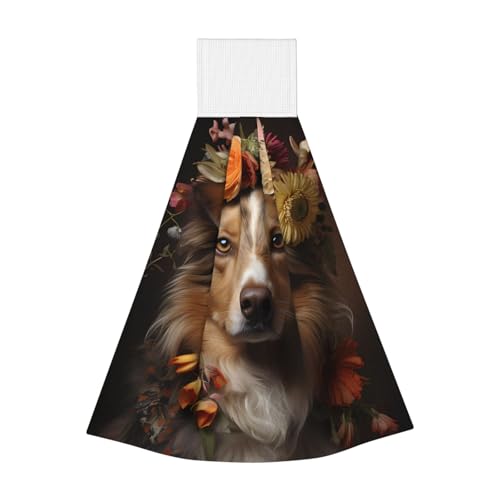 WZYCWB Hängendes Coral Fleece Handtuch, Kinder und Erwachsene Bad und Küche Hängende Handtuch, Hund Mädchen mit Blumen Super Saugfähig Küchentuch von WZYCWB