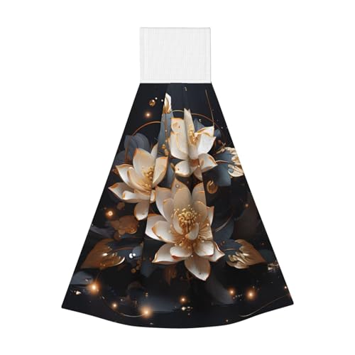WZYCWB Hängendes Korallen-Fleece-Handtuch, Kinder und Erwachsene Badezimmer und Küche Hängende Handtuch, Bohemian Golden Lotus Super Saugfähiges Küchentuch von WZYCWB