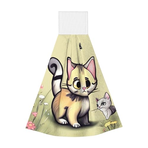 WZYCWB Hängendes Korallen-Fleece-Handtuch, Kinder und Erwachsene Badezimmer und Küche Hängende Handtuch, Katze und Schmetterling, super saugfähiges Küchentuch von WZYCWB