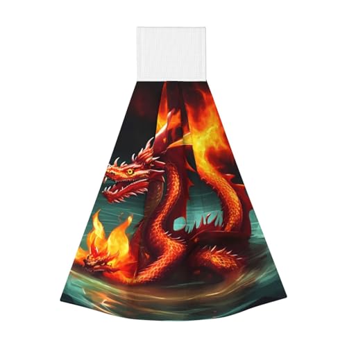WZYCWB Hängendes Korallen-Fleece-Handtuch, Kinder- und Erwachsenen-Bad- und Küchen-Hänge-Handtuch, Drachenkönig im Feuer, super saugfähiges Küchentuch von WZYCWB