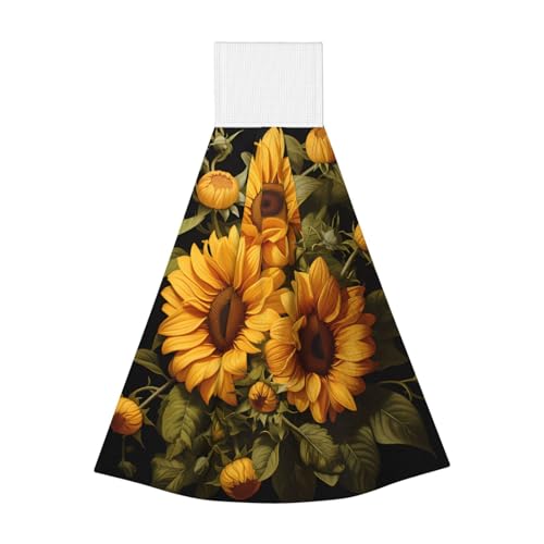 WZYCWB Hängendes Korallen-Fleece-Handtuch, Kinder- und Erwachsenen-Bad- und Küchen-Hänge-Handtuch, mit der gelben Sonnenblume, super saugfähiges Küchentuch von WZYCWB