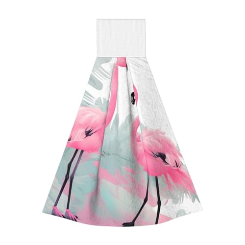 WZYCWB Hängendes Korallen-Fleece-Handtuch, Kinder- und Erwachsenen-Bad- und Küchen-Hänge-Handtuch, rosa Flamingo, super saugfähiges Küchentuch von WZYCWB