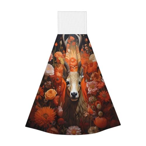 WZYCWB Hängendes Korallen-Fleece-Handtuch, Kinder- und Erwachsenen-Bad- und Küchenhandtuch, Antilopen- und Blumenmotiv, super saugfähiges Küchentuch von WZYCWB