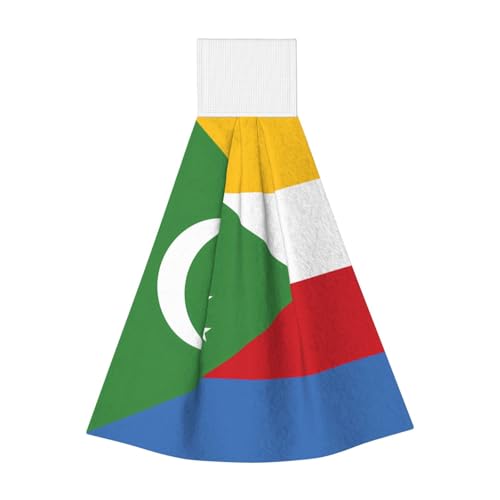 WZYCWB Hängendes Korallen-Fleece-Handtuch, Kinder- und Erwachsenen-Bad- und Küchenhandtuch, Flagge der Komoren, super saugfähiges Küchentuch von WZYCWB