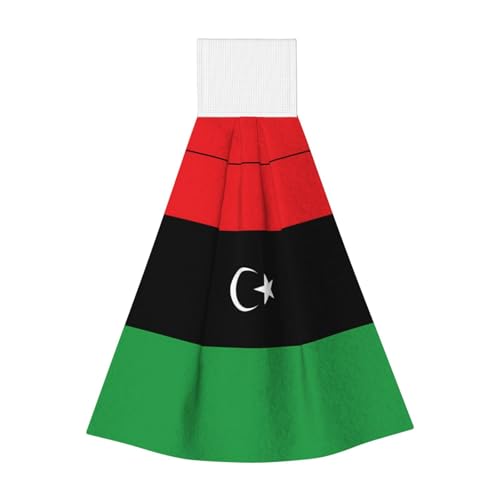 WZYCWB Hängendes Korallen-Fleece-Handtuch, Kinder- und Erwachsenen-Bad- und Küchenhandtuch, Libysche Flagge, super saugfähiges Küchentuch von WZYCWB