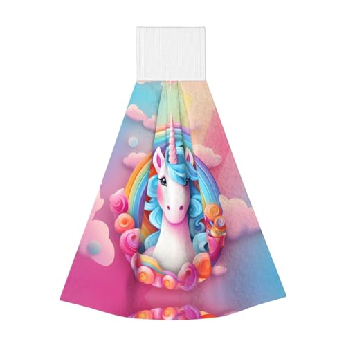 WZYCWB Hängendes Korallen-Fleece-Handtuch, Kinder- und Erwachsenen-Bad- und Küchenhandtuch, Regenbogen-Einhorn, super saugfähiges Küchentuch von WZYCWB
