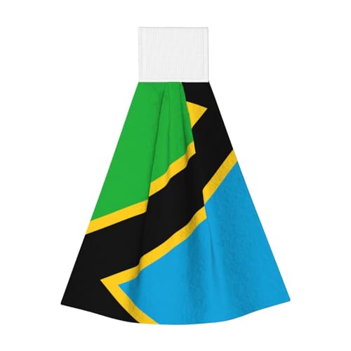 WZYCWB Hängendes Korallen-Fleece-Handtuch, Kinder- und Erwachsenen-Bad- und Küchenhandtuch, Tansania-Flagge, super saugfähiges Küchentuch von WZYCWB