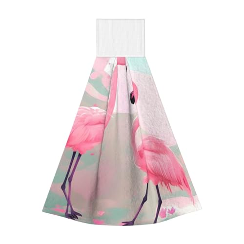 WZYCWB Hängendes Korallen-Fleece-Handtuch, Kinder- und Erwachsenen-Badezimmer- und Küchen-Hänge-Handtuch, Love Flamingo, super saugfähiges Küchentuch von WZYCWB