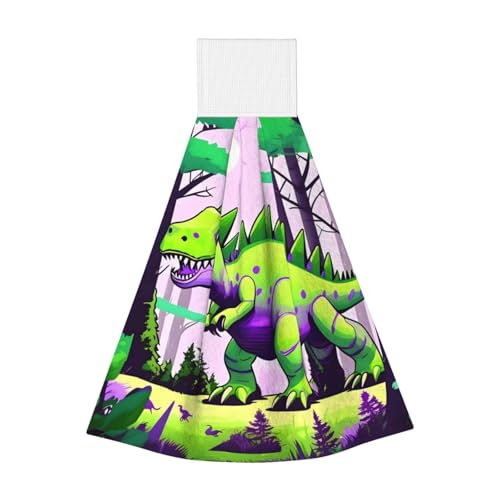 WZYCWB Hängendes Korallen-Fleece-Handtuch, Kinder- und Erwachsenen-Badezimmer- und Küchen-Hänge-Handtuch, grüner Dinosaurier, super saugfähiges Küchentuch von WZYCWB