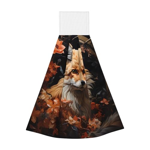 WZYCWB Hängendes Korallen-Fleece-Handtuch, Kinder- und Erwachsenen-Badezimmer- und Küchenhandtuch, Fuchs und Blumen, super saugfähiges Küchentuch von WZYCWB