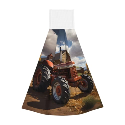 WZYCWB Hängendes Korallen-Fleece-Handtuch, Kinder- und Erwachsenen-Badezimmer- und Küchenhandtuch, rotes Traktor, super saugfähiges Küchentuch von WZYCWB