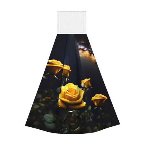 WZYCWB Hängendes Korallen-Fleece-Handtuch, Kinder- und Erwachsenen-Badezimmer- und Küchenhandtuch, schöne gelbe Rosen, super saugfähiges Küchentuch von WZYCWB