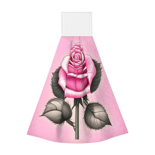 WZYCWB Hängendes Korallen-Fleece-Handtuch, Kinder- und Erwachsenen-Badezimmer- und Küchenhandtuch, schöne rosa Rosen, super saugfähiges Küchentuch von WZYCWB