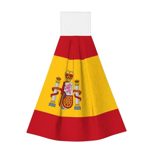 WZYCWB Hängendes Korallen-Fleece-Handtuch, Kinder- und Erwachsenen-Badezimmer- und Küchenhandtuch, spanische Flagge, super saugfähiges Küchentuch von WZYCWB
