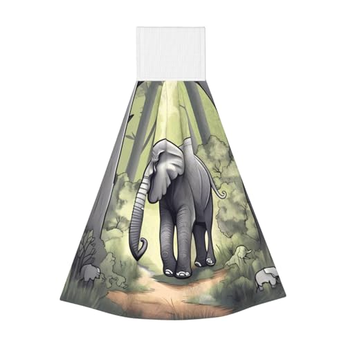 WZYCWB Hängendes Korallen-Fleece-Handtuch, Kinder- und Erwachsenen-Badezimmer- und Küchenhandtuch, wandernder Elefant, super saugfähiges Küchentuch von WZYCWB