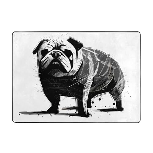 WZYCWB Handbemalte Flanell-Bodenmatte mit Hundemuster, 203 x 147 cm, superweicher Teppich von WZYCWB
