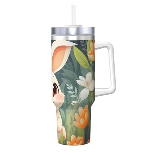 WZYCWB Happy Bunny Pattern Ice Cup - 1,2 l doppellagiger Edelstahl-Vakuumbecher, auslaufsicher und tragbar von WZYCWB
