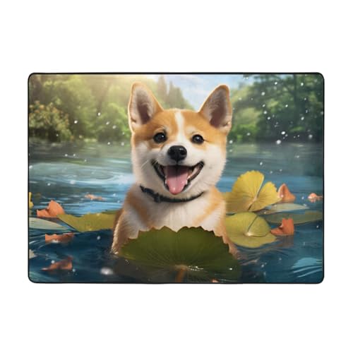 WZYCWB Happy Shiba Inu gemusterte Flanell-Bodenmatte, 203 x 147 cm, superweicher Teppich von WZYCWB