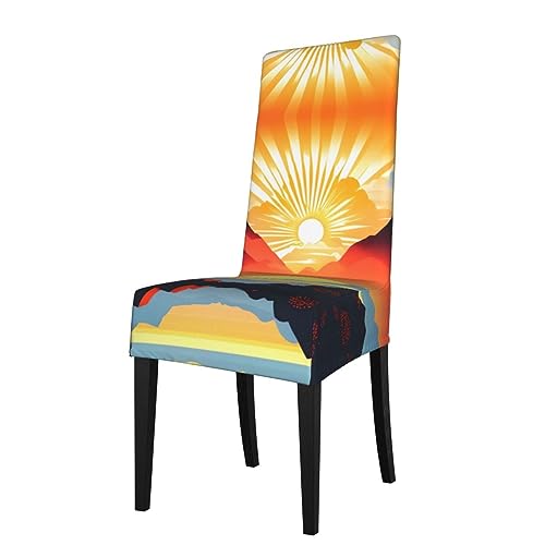WZYCWB Heller Sonnenaufgang gemusterter Stretchbezug für Esszimmerstühle, abnehmbare Schutzhülle, geeignet für Esszimmerstühle mit quadratischer Rückenlehne, Preacherstuhl von WZYCWB