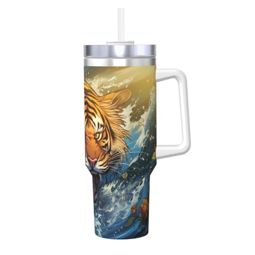 WZYCWB Hissing Tiger Pattern Ice Cup - 1,2 l doppellagiger Edelstahl-Vakuumbecher, auslaufsicher und tragbar WZYCWB Hissing Tiger Pattern Ice Cup - 1,2 l doppellagiger Edelstahl-Vakuumbecher, auslaufsicher und tragbar von WZYCWB