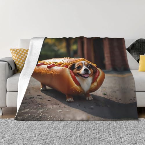 WZYCWB Hot Dog süße gemusterte Decke, 101,6 x 76,2 cm, warme Decke für Sofa oder Bett, Camping oder Picknick von WZYCWB