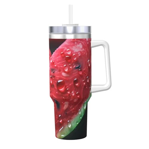 WZYCWB Klobiger Eisbecher mit Wassermelonenmuster – 1,2 l doppellagiger Edelstahl-Vakuumbecher, auslaufsicher und tragbar von WZYCWB