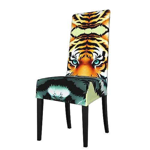 WZYCWB Little Fat Tigerkopf, gemustert, dehnbar, Esszimmerstuhlbezug, abnehmbare Schutzhülle, geeignet für Esszimmerstühle mit quadratischer Rückenlehne, Preacherstuhl von WZYCWB