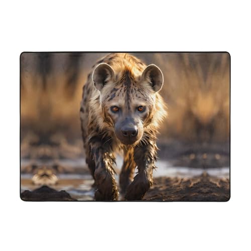 WZYCWB Lone Hyena gemusterte Flanell-Bodenmatte, 203 x 147 cm, superweich von WZYCWB